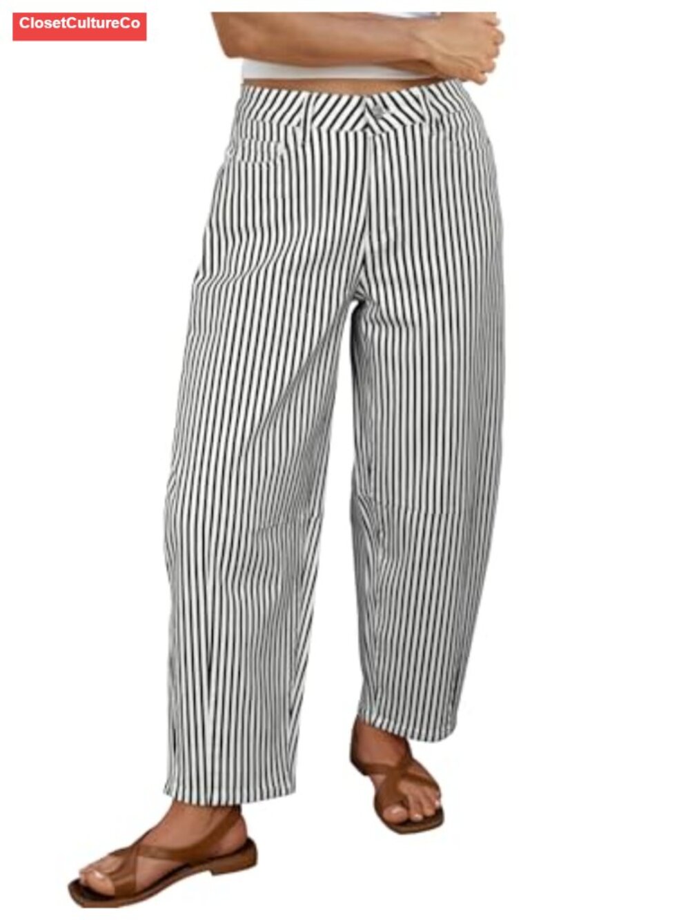 Barrel Jeans for Women Trendy Baggy Wide Leg Striped High Waisted Cropped